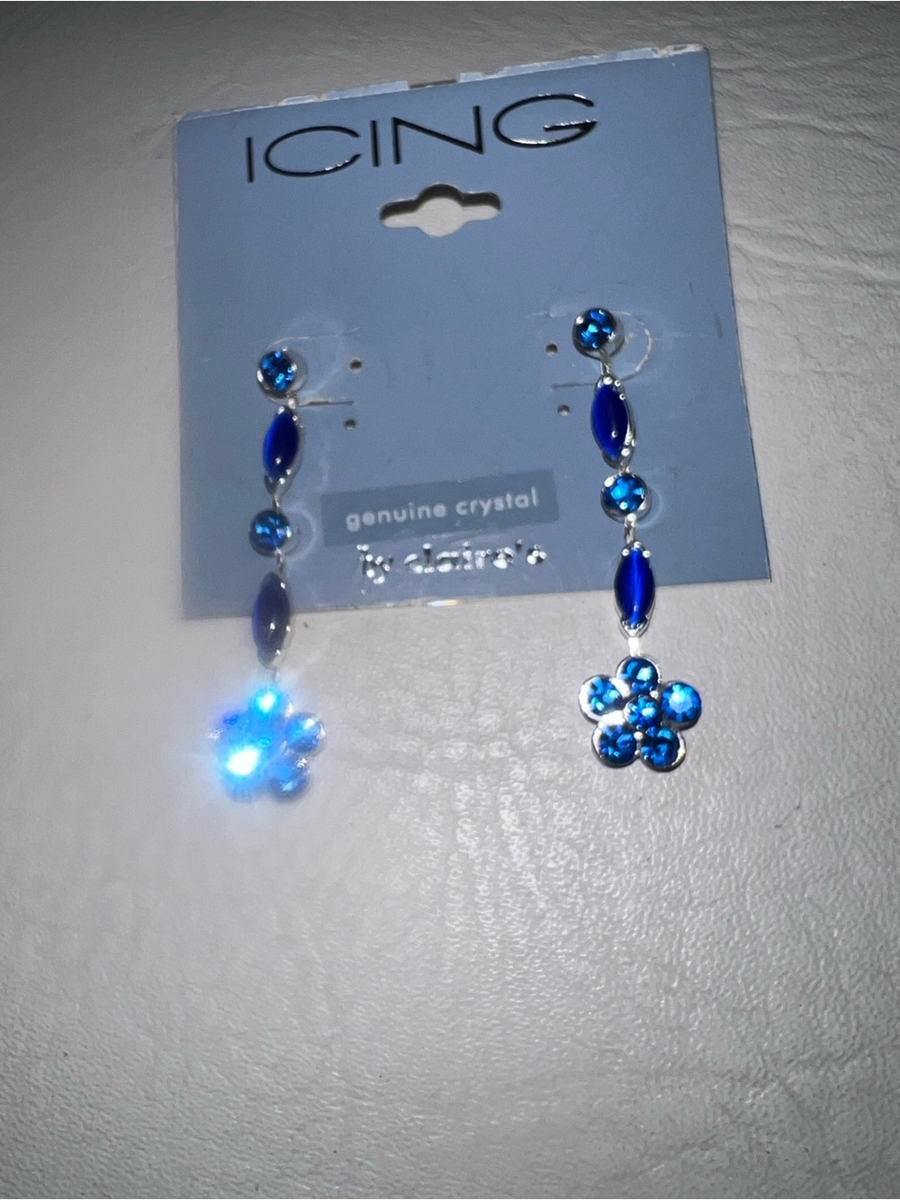 Icing Royal Blue Crystal Flower Drop Earrings
